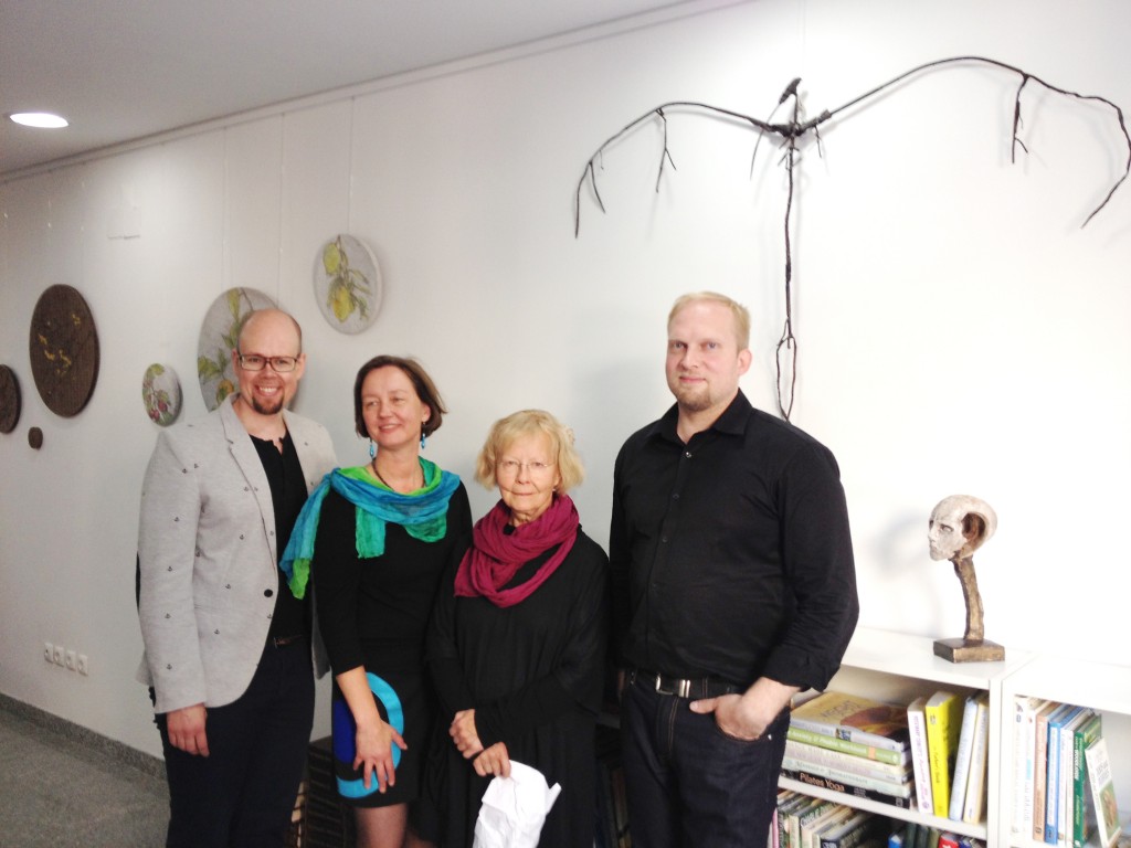 The artists and the gallerist – Tero Annanolli (left), Leena Marjola, Helinä Hukkataival, Lasse Nissilä